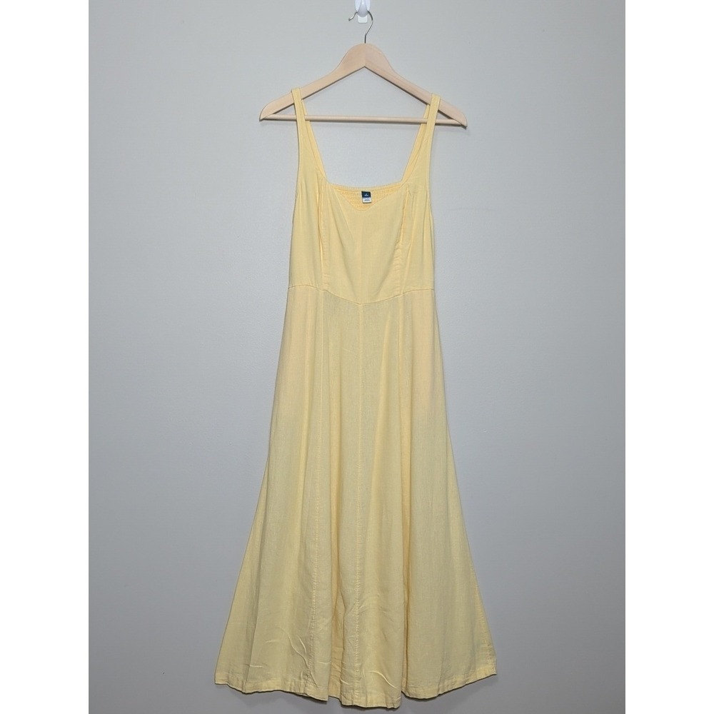 Old Navy Pale Yellow Midi Linen Sundress Sweetheart Neckline Small Tall Boho